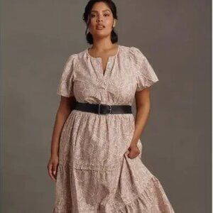 Anthropologie The Somerset Printed Cotton Maxi Dress In Sand/Sable 3X
